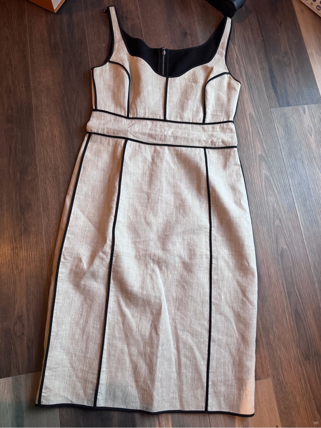 Narciso Rodriguez Cream Midi Sheath Dress With Black Piping